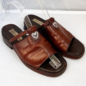 Brighton brown leather slide sandals with silver heart size 7.5